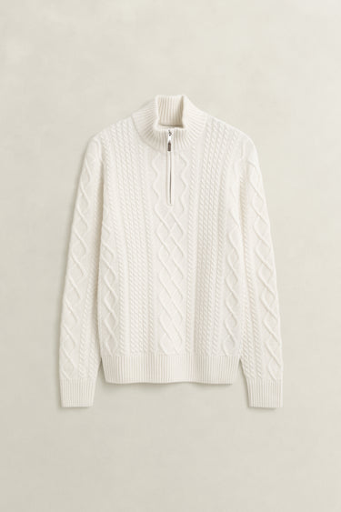 Pull à demi-zip en laine mélangée à maille torsadée · Fashion Cloud b0f7199d
